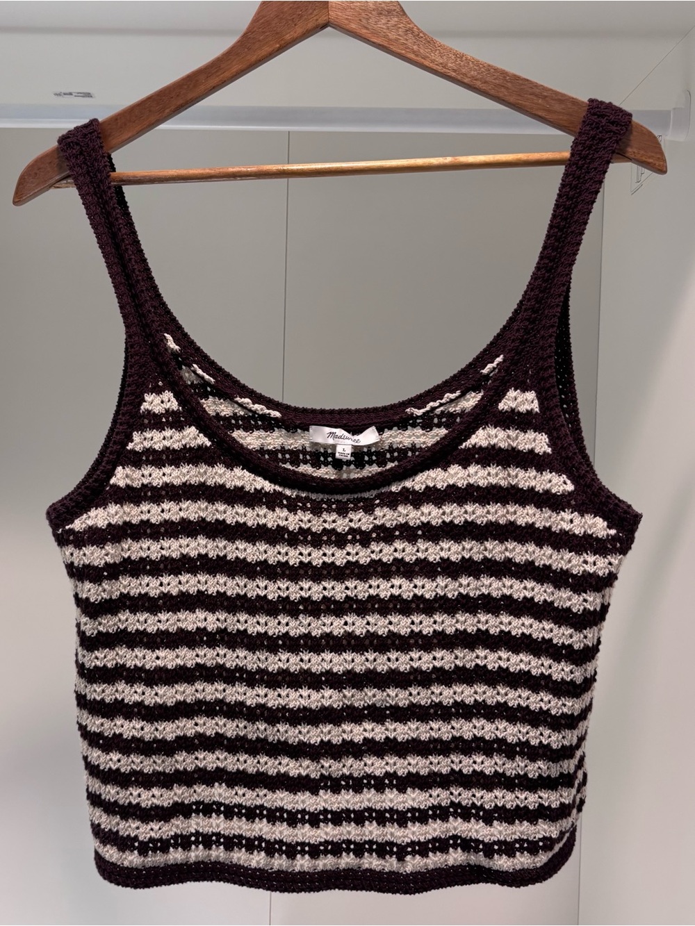Madewell brown + cream striped crochet tank top 100% Cotton women’s Size L
